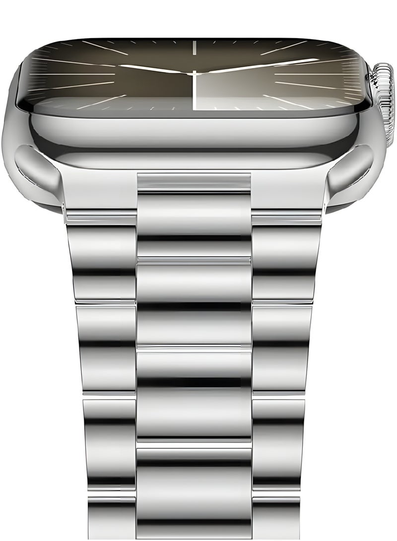 Premium Stainless Steel Band for Smart Watches 42–49mm with Double Button Butterfly Clasp – Secure & Elegant Design Metal Straps Compatible with Apple Watch Straps 42mm 44mm 45mm 46mm 49mm, Stainless Steel Business Band Compatible with iWatch Series 10 9 8 7 6 5 4 3 2 1 SE/ SE2 Ultra 2/ Ultra - Silver - Image 4